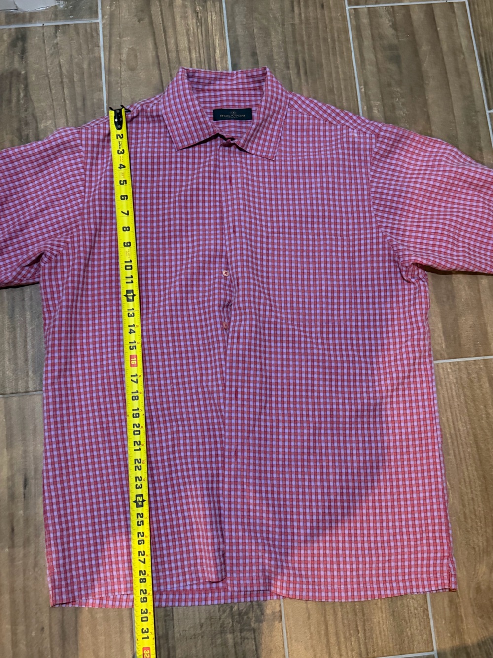 Bugatchi Pink Gingham Short-Sleeve Button-Down Shirt size L